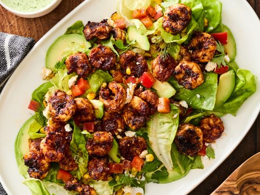 Charred Corn and Shrimp Salad With Cilantro-Lime Ranch Dressing