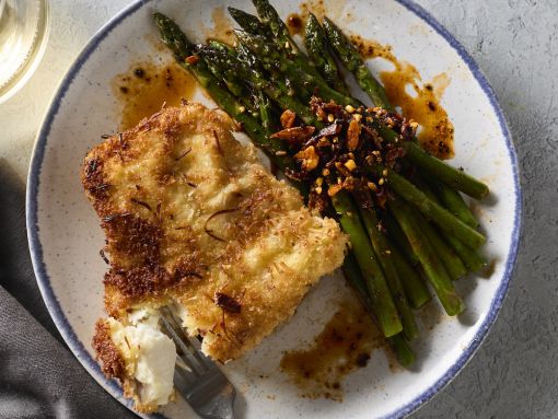 Coconut Crusted Lingcod With Chili Crisp Asparagus