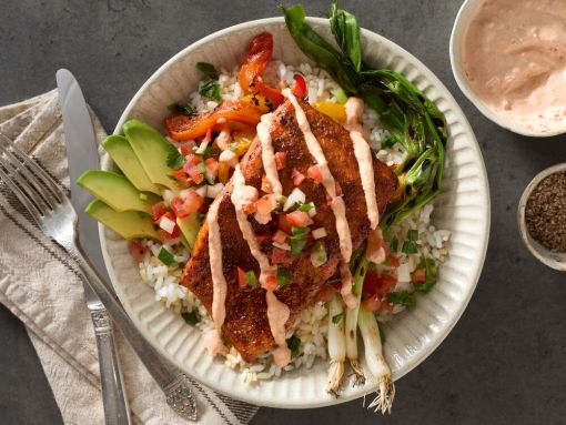 Southwest Sesame-Scallion Rice Bowl With BBQ Sockeye Salmon