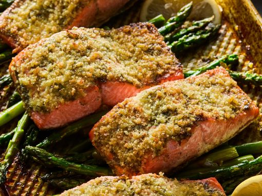 Pesto Baked Salmon with Crispy Panko Crust
