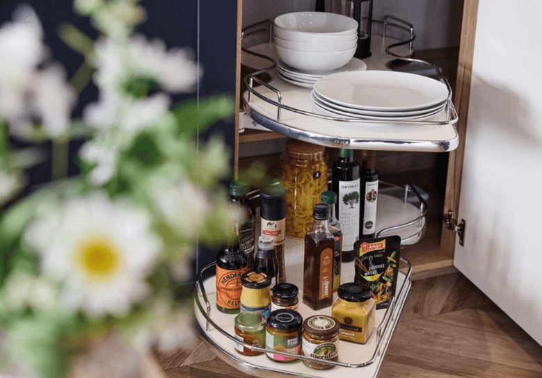 The Willerby Gainsborough kitchen includes smart storage with a pull-out cupboard.