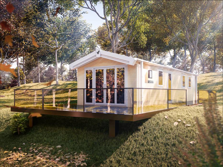 The Willerby Linwood exterior in sandstone surrounded by an open forest.
