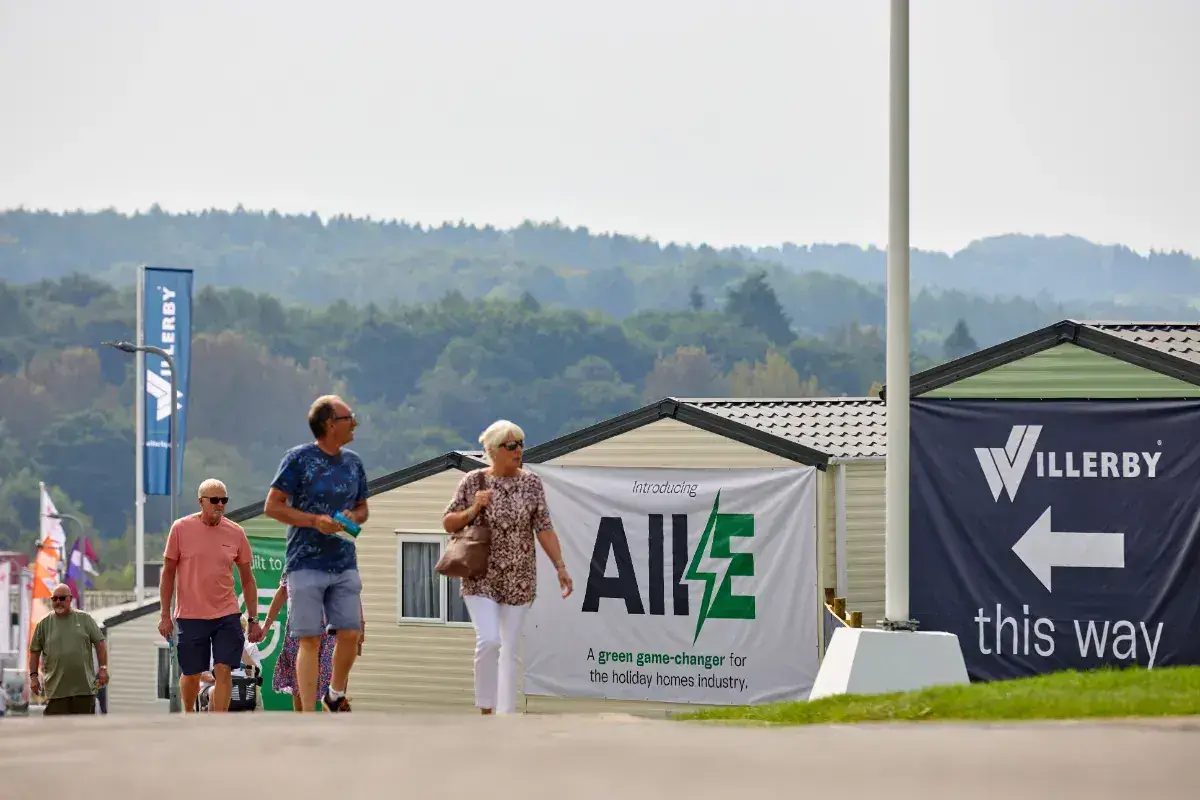 A Willerby caravan with an All-E banner at the Great Holiday Home Show. 