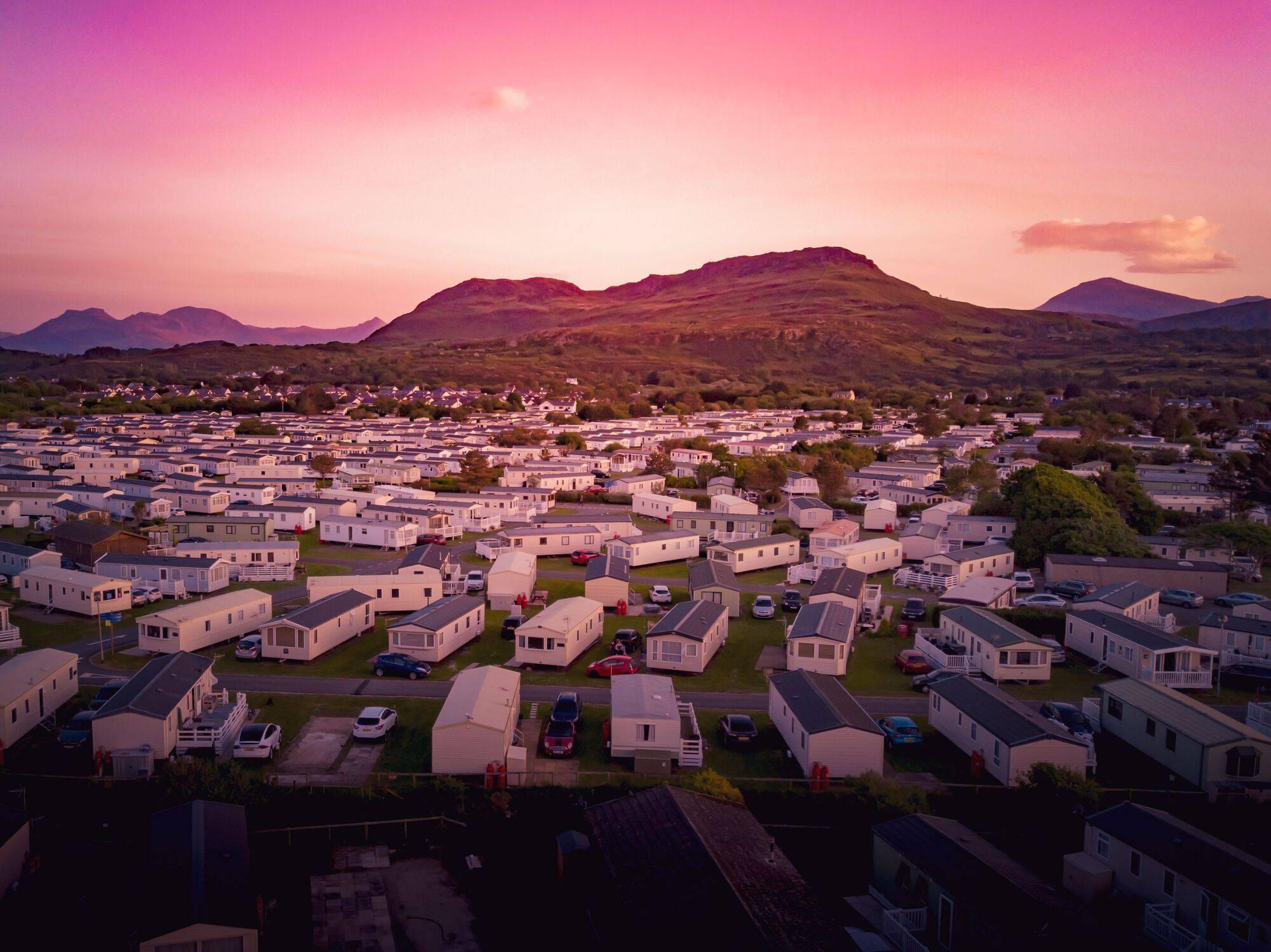 Holiday park at sunset