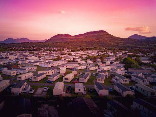 Holiday park at sunset