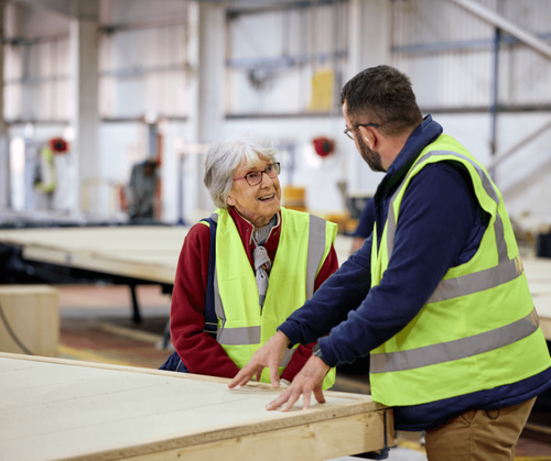Jean Morris and Aaron Cambridge in Willerby Ltds Hull factory