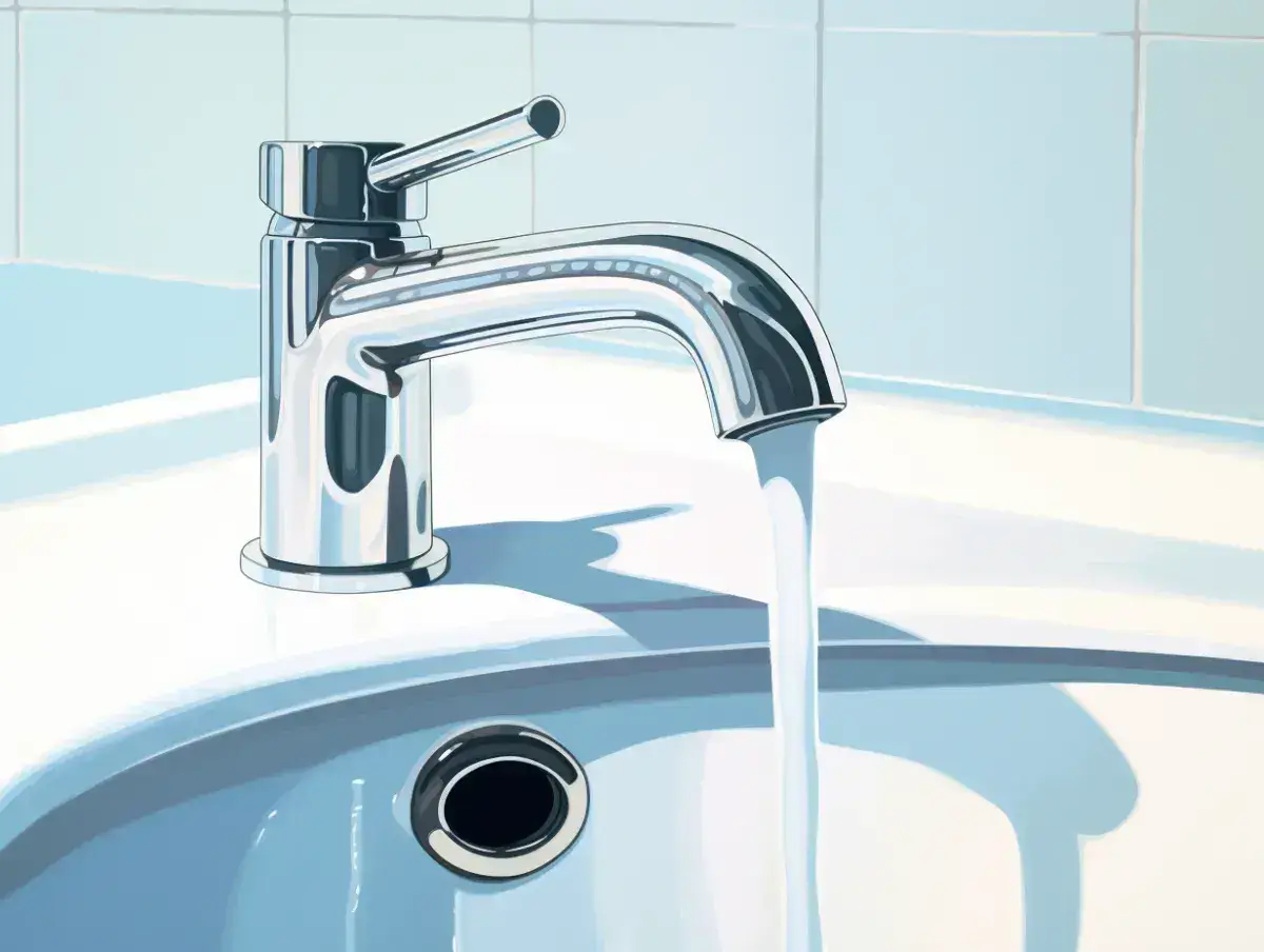 Illustration of a tap running to empty the pipes in a static caravan during drain-down. 