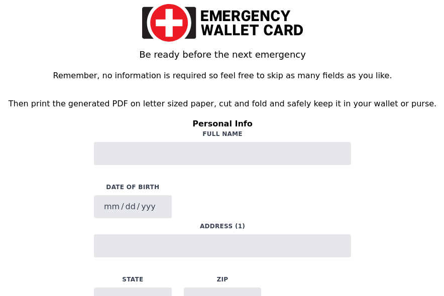 screenshot of the EWC information form