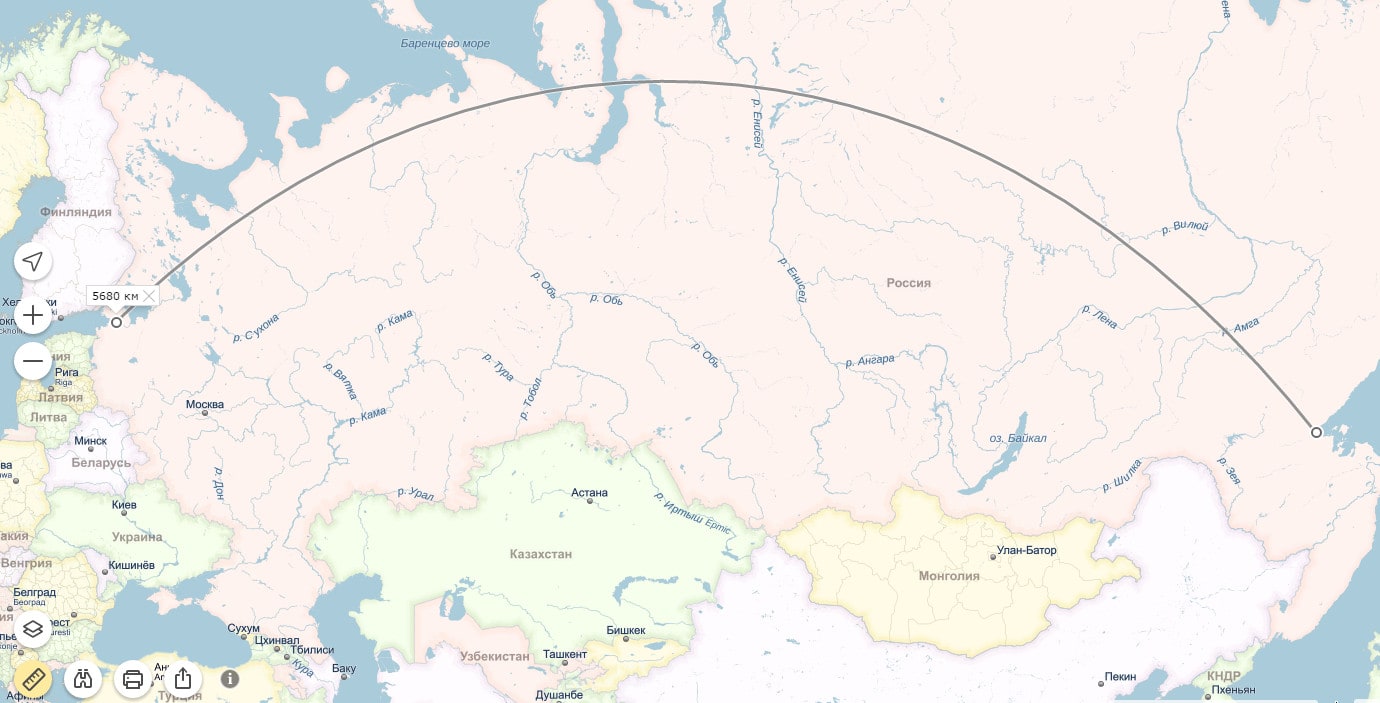 Вот это — расстояние от Финского залива до Охотского моря.