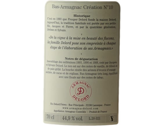 ARMAGNAC DELORD CREATION N°10 BAS-ARMAGNAC .