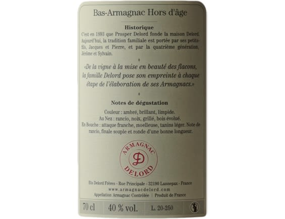 ARMAGNAC DELORD HORS D'AGE BAS-ARMAGNAC .