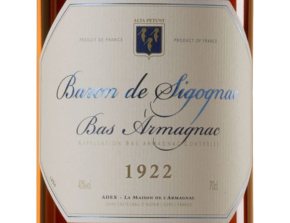 BARON DE SIGOGNAC ARMAGNAC MILLÉSIMÉ 1922 70 CL