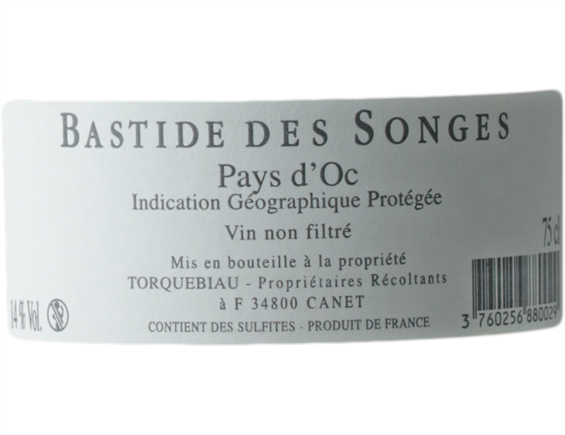 BASTIDE DES SONGES IGP PAYS D'OC LES MOULIERES ROUGE 2016