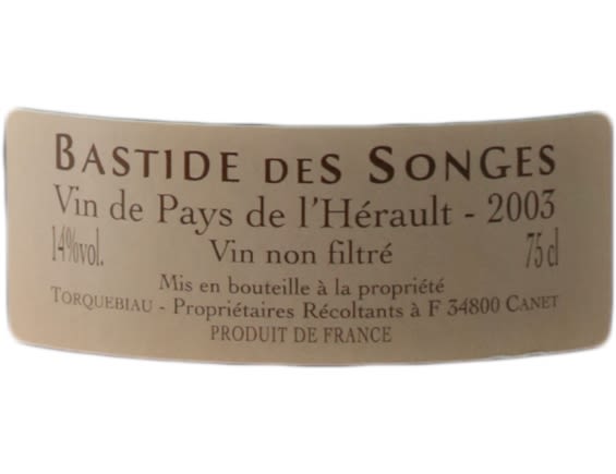 BASTIDE DES SONGES PAYS D'HERAULT LISA ROUGE 2003