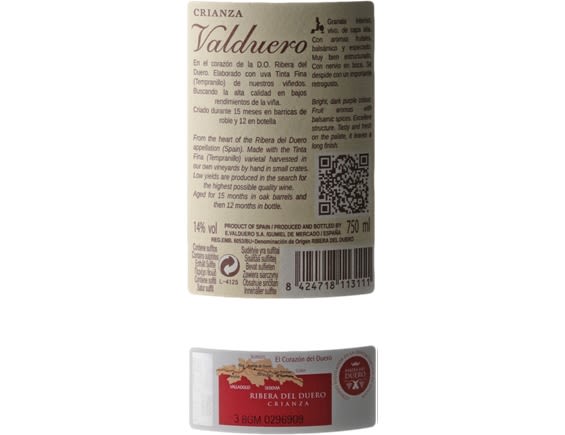 BODEGAS VALDUERO CRIANZA RIBERA-DEL-DUERO ROUGE 2011