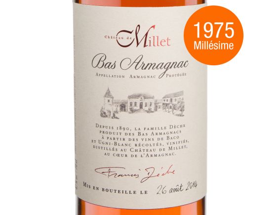 CHÂTEAU DE MILLET MILLET ARMAGNAC MILLESIME 1975 70 CL 1975