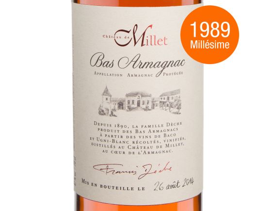 CHÂTEAU DE MILLET MILLET ARMAGNAC MILLESIME 1989 70 CL 1989