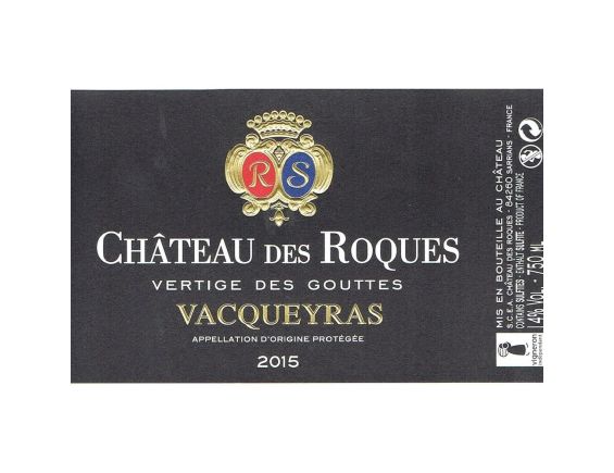 CHATEAU DES ROQUES VERTIGE DES GOUTTES VACQUEYRAS ROUGE 2015