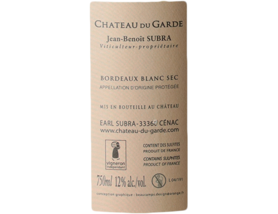 CHATEAU DU GARDE BORDEAUX BLANC 2018