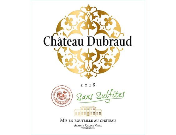 CHÂTEAU DUBRAUD SANS SULFITES AJOUTÉS BLAYE CÔTES DE BORDEAUX 2018