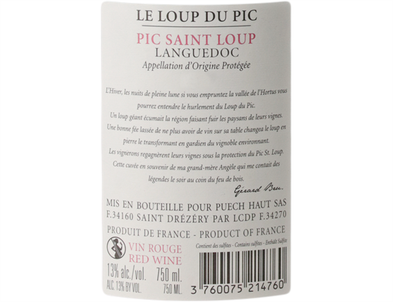 CHATEAU PUECH HAUT LE LOUP DU PIC PIC SAINT-LOUP ROUGE 2018