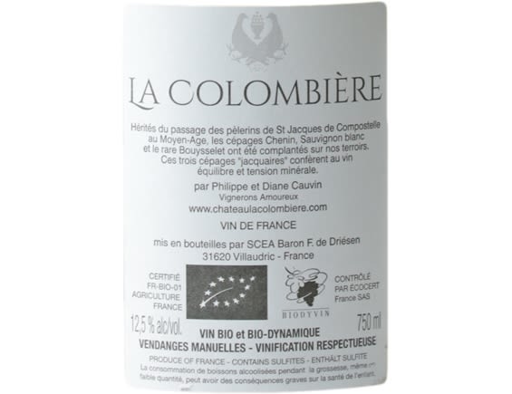 COLOMBIERE LES JACQUAIRES VIN DE FRANCE BLANC 2020