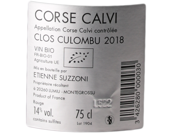 CORSE CALVI CLOS CULOMBU ROUGE 2018 - BIO - CLOS CULOMBU