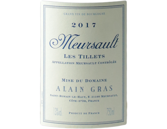 DOMAINE ALAIN GRAS LES TILLETS MEURSAULT BLANC 2017