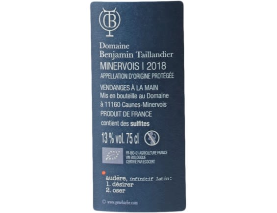 DOMAINE BENJAMIN TAILLANDIER MINERVOIS AUDERE ROUGE 2018