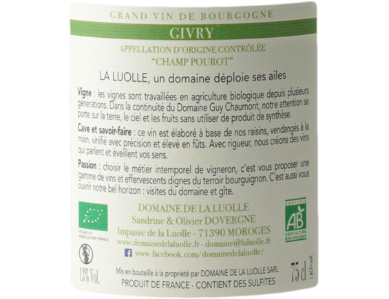 DOMAINE DE LA LUOLLE CHAMP POUROT GIVRY BLANC 2018