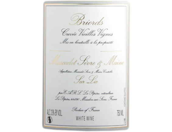 DOMAINE DE LA PEPIERE BRIORD VIEILLES VIGNES MUSCADET SEVRE ET MAINE SUR LIES BLANC 2018