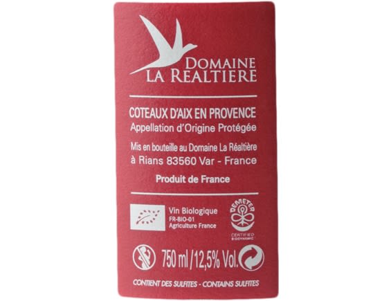 DOMAINE DE LA REALTIERE COTEAUX D'AIX-EN-PROVENCE CUL SEC ROUGE 2018