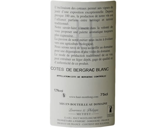 DOMAINE DU HAUT-MONTLONG COTES DE BERGERAC LES P'TITS SEMILLONS BLANC 2020