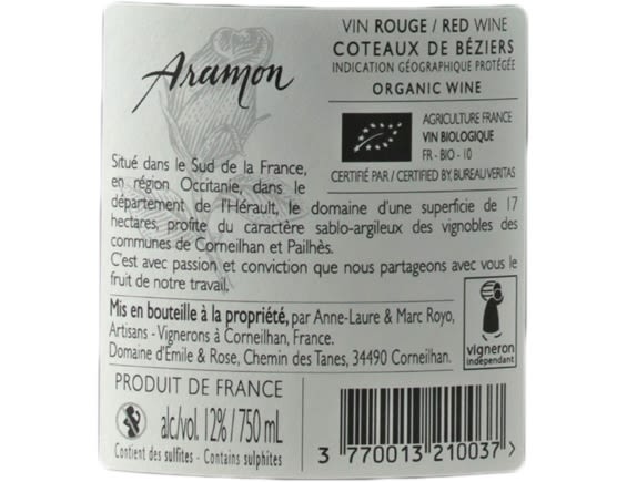 DOMAINE EMILE ET ROSE ARAMON COTEAUX DE BEZIERS ROUGE 2020