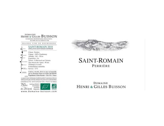 DOMAINE HENRI & GILLES BUISSON SAINT ROMAIN LA PERRIERE BLANC 2018