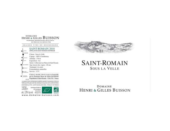 DOMAINE HENRI & GILLES BUISSON SAINT ROMAIN SOUS LA VELLE BLANC 2018