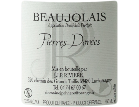 DOMAINE JEAN-PIERRE RIVIERE CHARDONNAY SAINT TRYS BEAUJOLAIS BLANC 2018