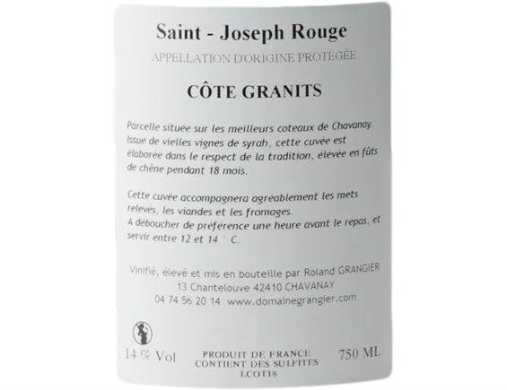 DOMAINE ROLAND GRANGIER COTE GRANITS SAINT-JOSEPH ROUGE 2018