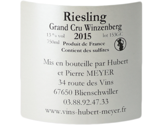 HUBERT MEYER ALSACE GRAND CRU WINZENBERG RIESLING BLANC 2015