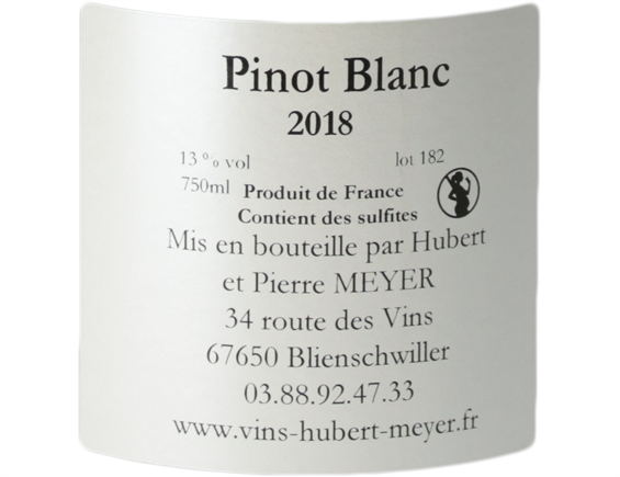 HUBERT MEYER ALSACE PINOT BLANC BLANC 2018