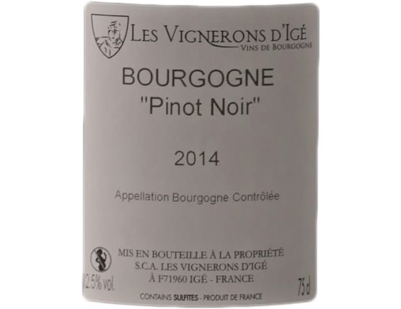 LES VIGNERONS D'IGE BOURGOGNE PINOT NOIR ROUGE 2014