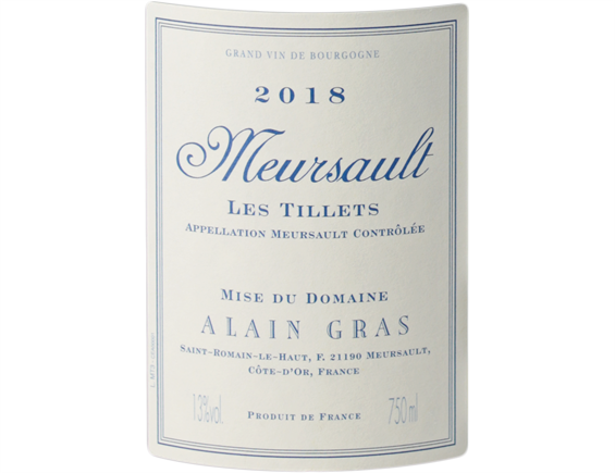 MEURSAULT LES TILLETS BLANC 2018 - DOMAINE ALAIN GRAS