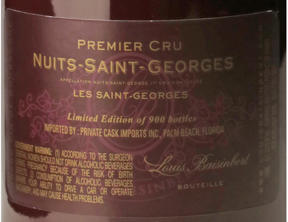 NUITS-SAINT-GEORGES PREMIER CRU LES SAINTS-GEORGES ROUGE 2014 - LOUIS BAISINBERT