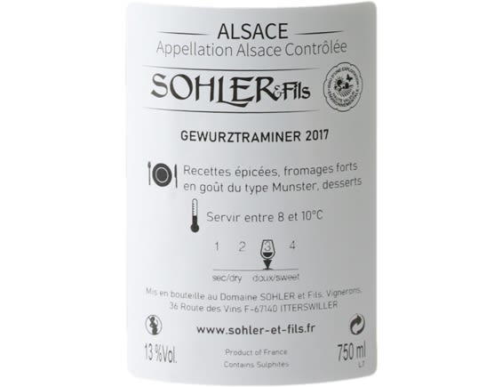 SOHLER & FILS ALSACE GEWURZTRAMINER BLANC 2017