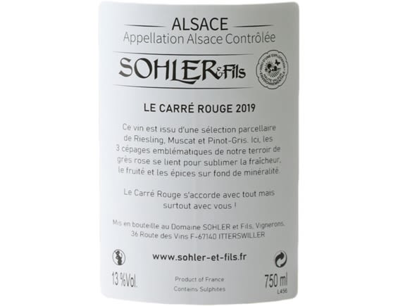 SOHLER & FILS ALSACE LE CARRÉ ROUGE BLANC 2019