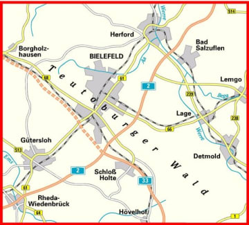 Radkarte, Fahrradkarte, Bielefeld, Teutoburger Wald, Herford, Bad Salzuflen, Borgholzhausen, Gütersloh, Rheda-Wiedenbrück, Schloß Holte, Hövelhof, Detmold, Lage, Lemgo, Werre, Ems, Aa, Bega