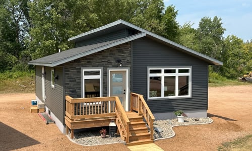 Exterior of Wisconsin Homes 5510 Prairie modular home at the model village in Marshfield, Wisconsin.
