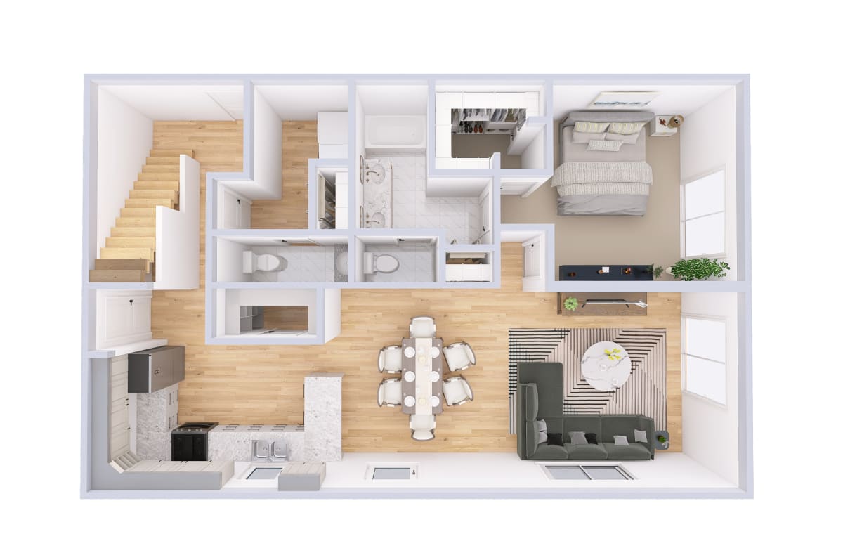 4735 Loft Chalet main level 3D floor plan