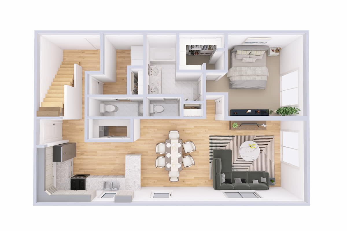 4735 Loft Chalet main level 3D floor plan