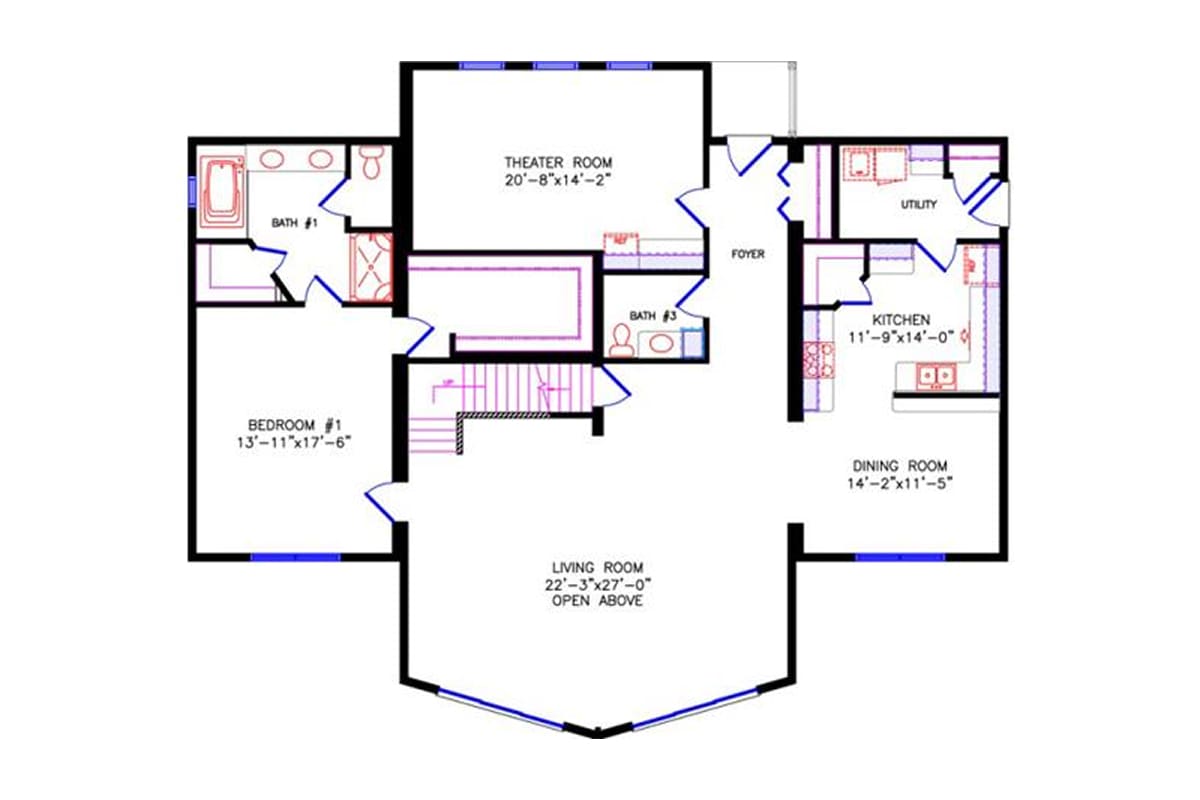 Two-story log cabin chalet home featuring green trim, triangular windows, a wooden deck, and a landscaped front yard with shrubs and flowering plants.